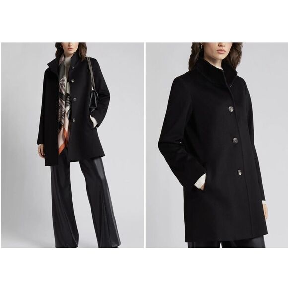 NEW $1,198 FLEURETTE  Dawn Stand Collar Wool Car Coat Size 10 in Black - Picture 1 of 7